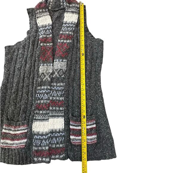 VTG Grandmacore Size Large Open Front Vest Cardigan Cable Knit Sweater Pockets - Picture 8 of 15